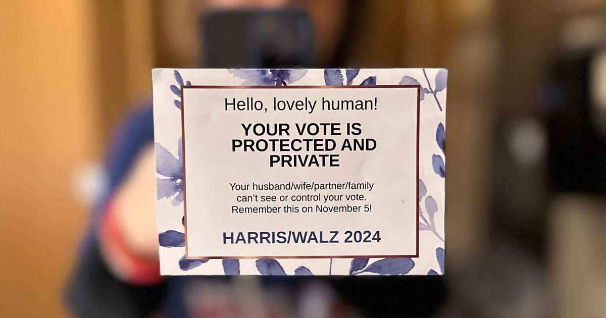 Pro-Harris sticky notes pop up in women's restrooms and gyms and on tampon boxes