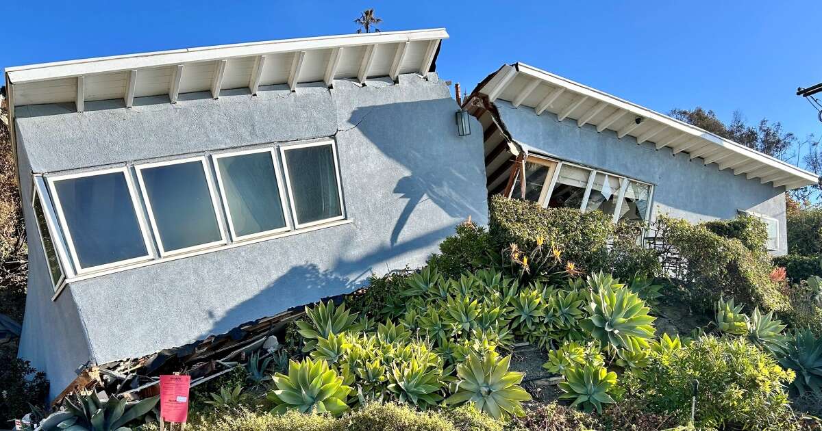 Los Angeles home survived the fire, only to be split in two by a landslide