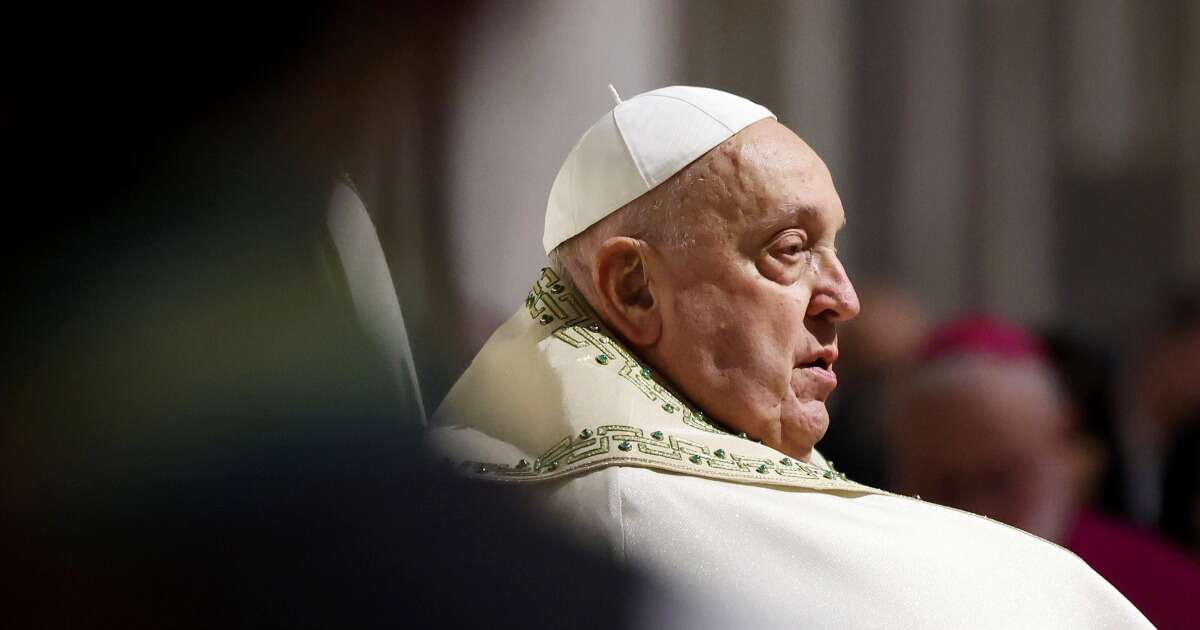 Pope resting after sleeping through the night with a ventilation mask as he battles pneumonia