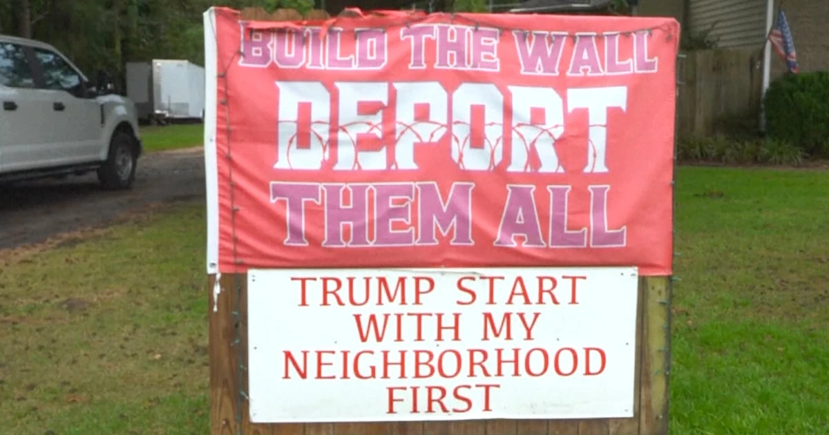 Man living next to Hispanic-owned business puts up sign urging Trump to deport his neighbors 