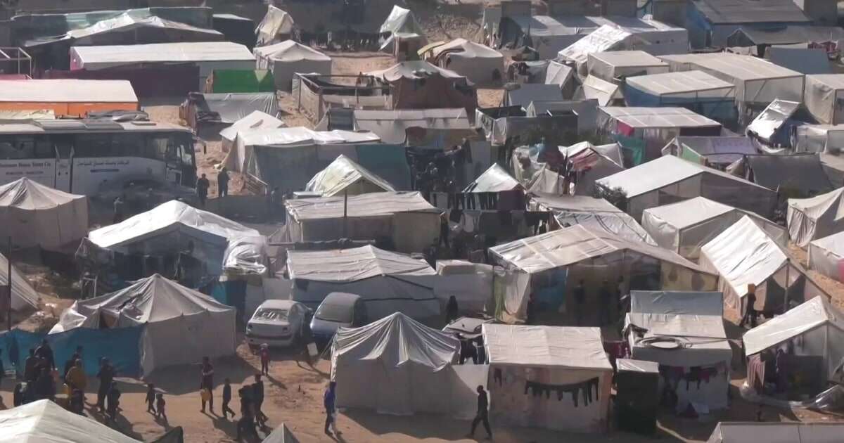 Inside a Gaza tent city housing displaced Palestinians near Egypt border