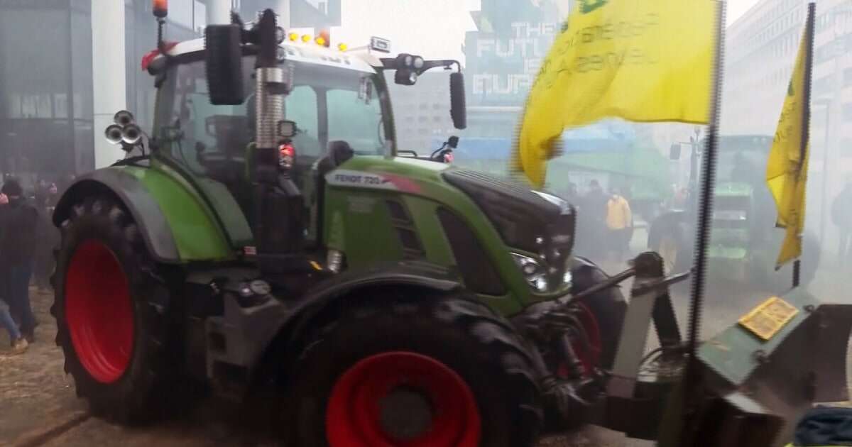 Video shows farmers driving tractors into Brussels as part of a protest