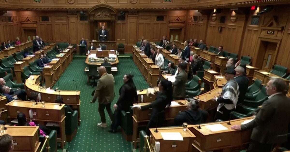 New Zealand MPs protest Indigenous treaty bill with haka during meeting