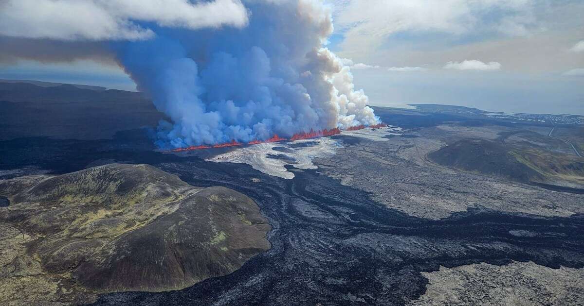 Icelandic volcano erupts again spewing lava 150 feet into the air