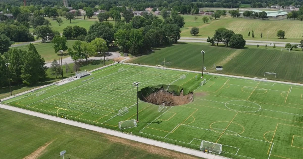 'It kind of all went at once': Sinkhole swallows Illinois soccer field