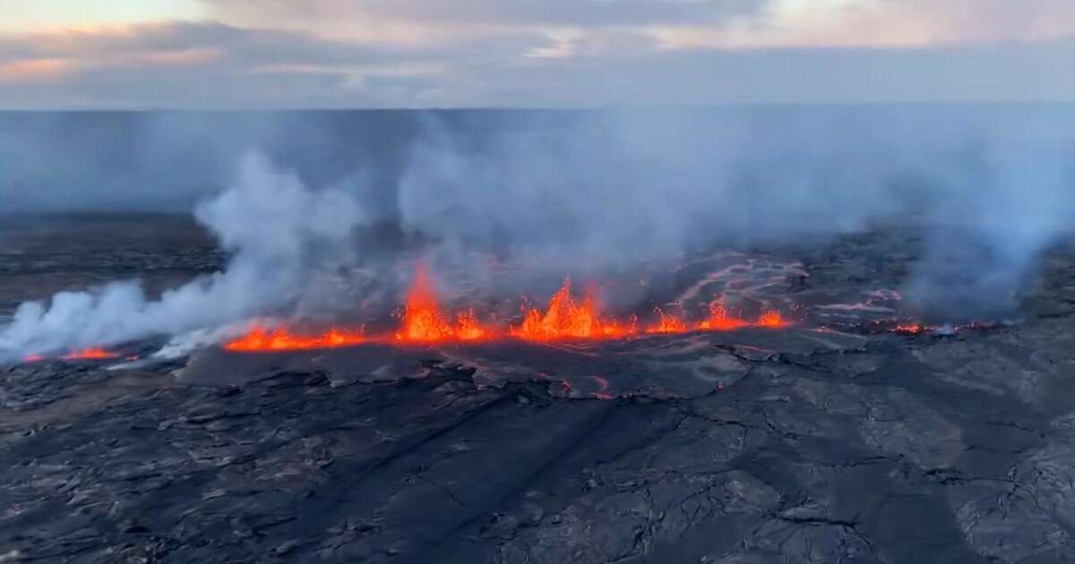 Eruption at Hawaii's Kīlauea volcano seen from helicopter