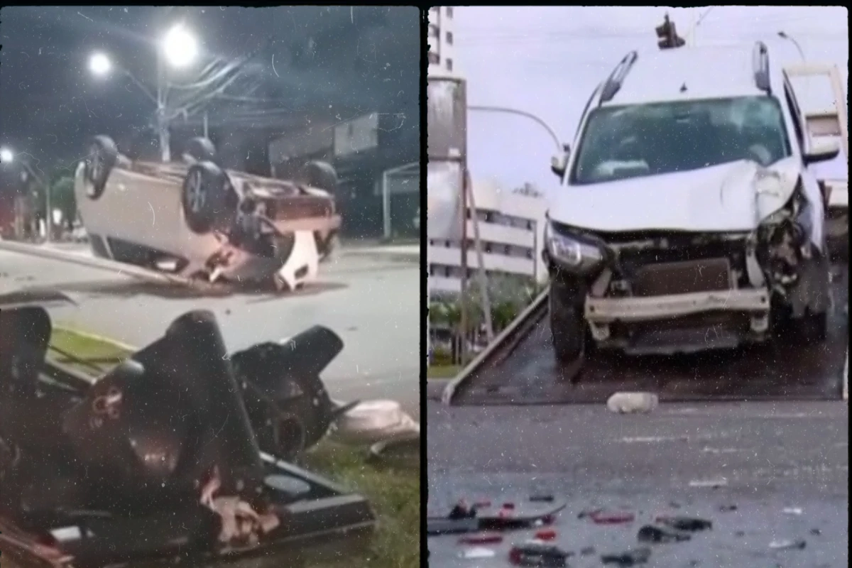 Carro capota após bater em poste de sinalização em avenida de Salvador