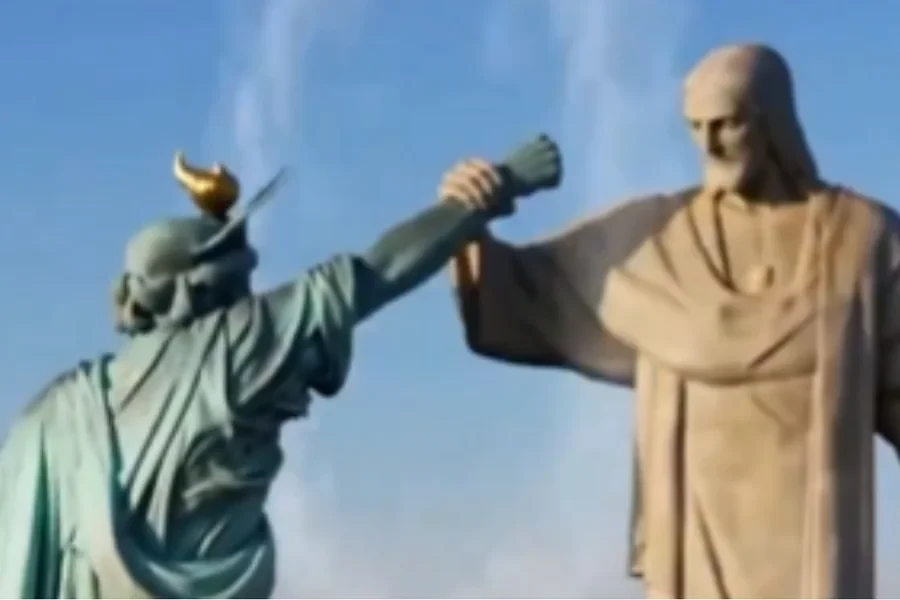 Cristo Redentor derrota a Estátua da Liberdade em vídeo de guerra feito pelo Irã