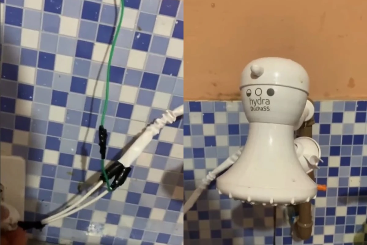 Baiano viraliza com chuveiro elétrico na pia da cozinha; especialistas alertam para riscos