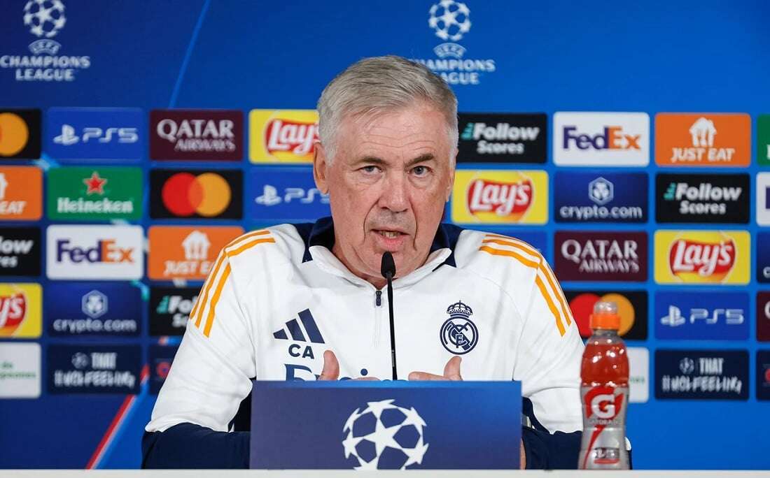 Ancelotti mantém esquema no Real Madrid e descarta mudar função de Mbappé: 'Quero que faça gol'