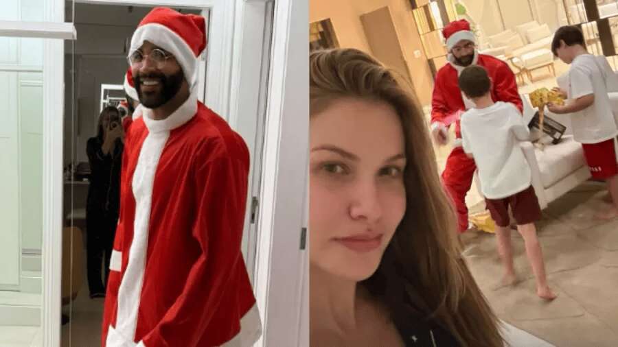 Após alta do hospital, Gusttavo Lima se veste de Papai Noel para os filhos