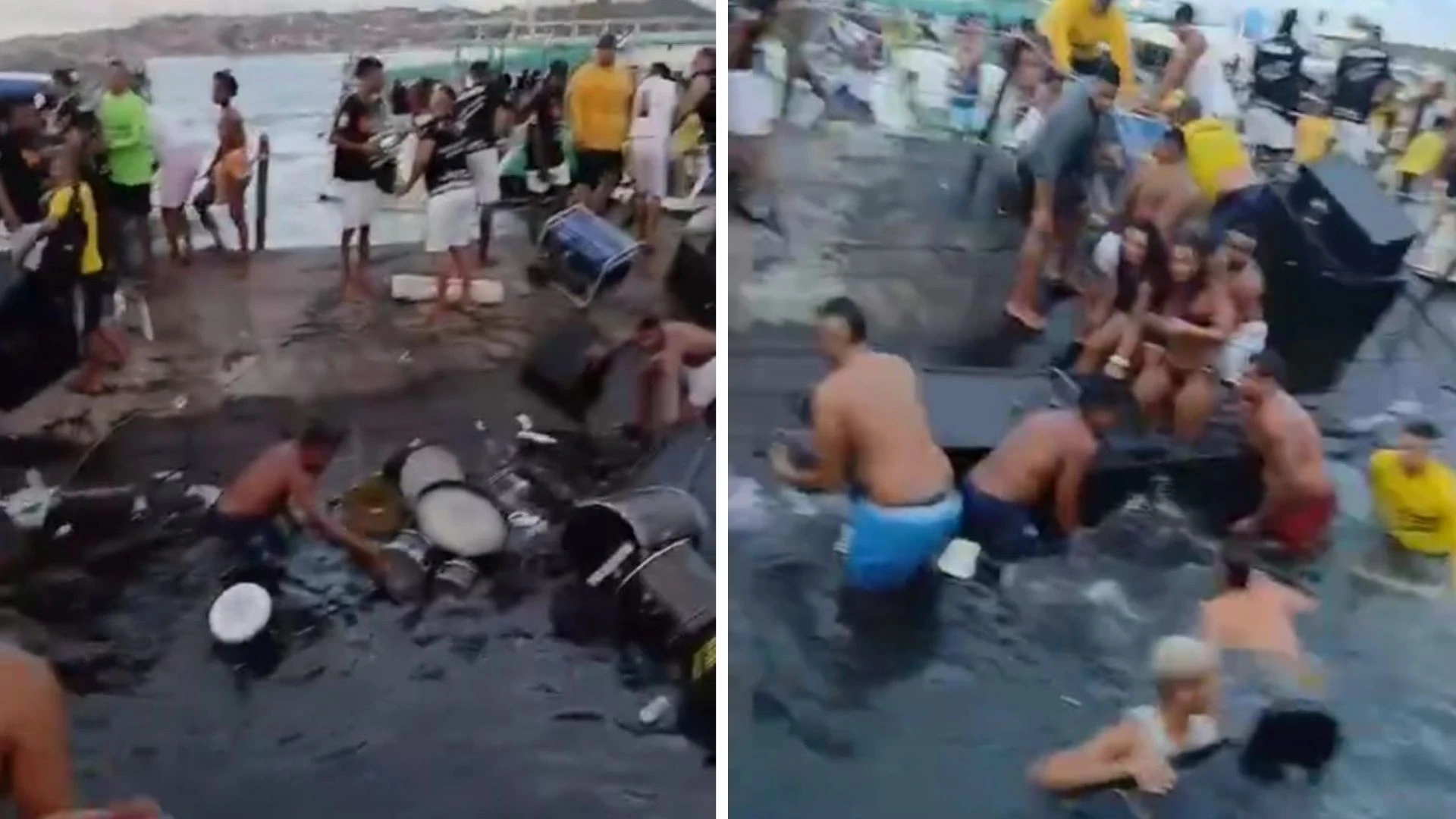 Embarcação naufraga na Ribeira, e músicos tentam salvar instrumentos