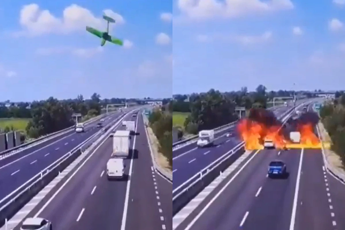 Avião cai e explode no meio da estrada; duas pessoas morreram