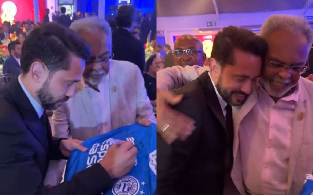 Gilberto Gil pede para Everton Ribeiro autografar camisa do Bahia: 'Que honra'