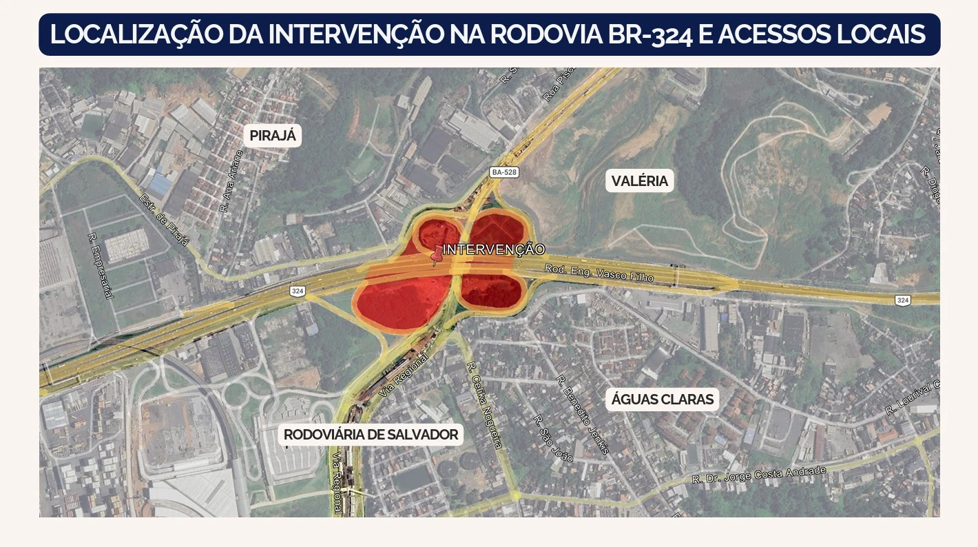 Obras do VLT alteram tráfego na BR-324 em Salvador