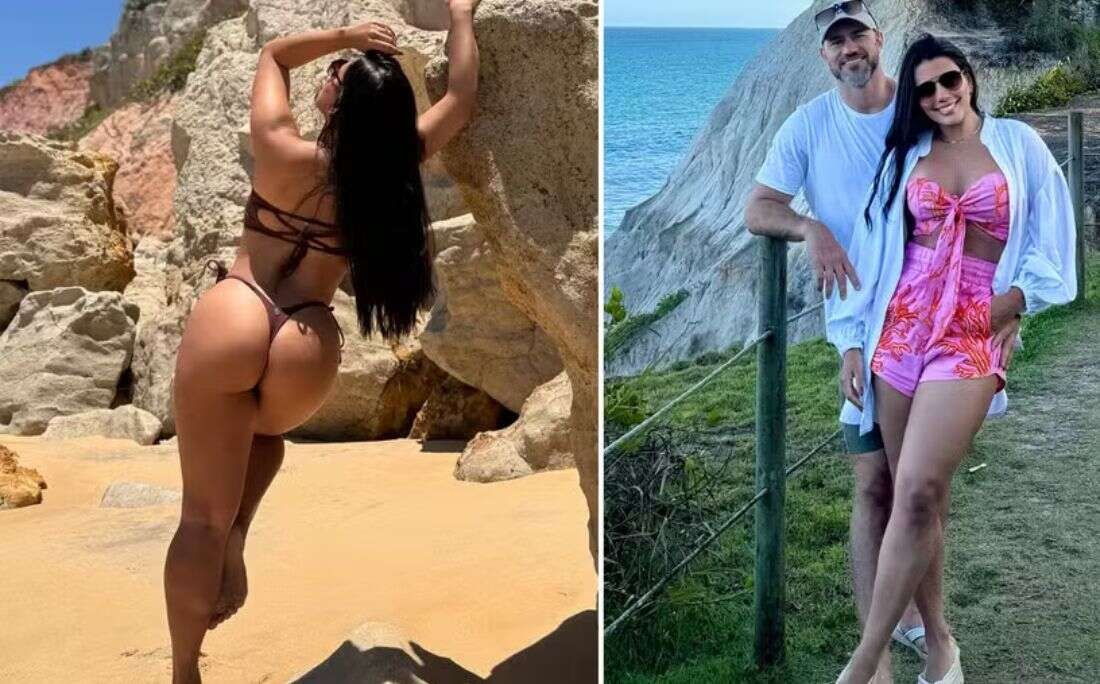 De fio-dental, ex-BBB Fernanda Bande esbanja sensualidade em praia na Bahia