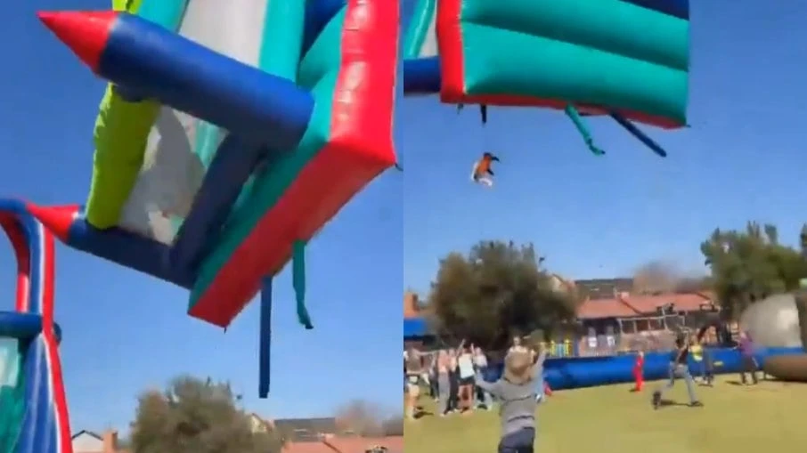 Crianças ficam feridas após serem arremessadas de castelo inflável em festa escolar