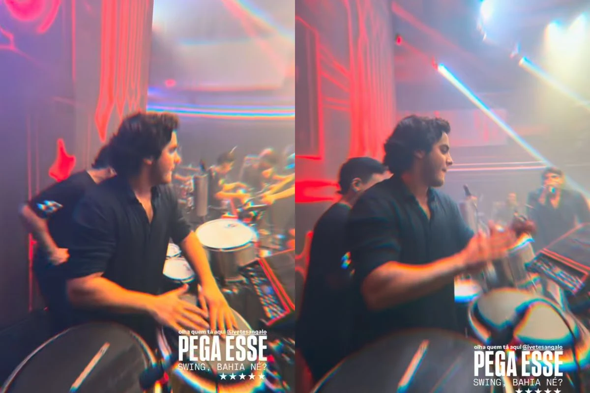 Em Salvador, Marcelo Sangalo sobe ao palco de formatura, toca percussão e mostra swing baiano