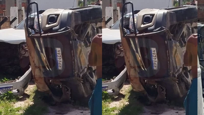 Viatura da PM capota durante perseguição em Alagoinhas