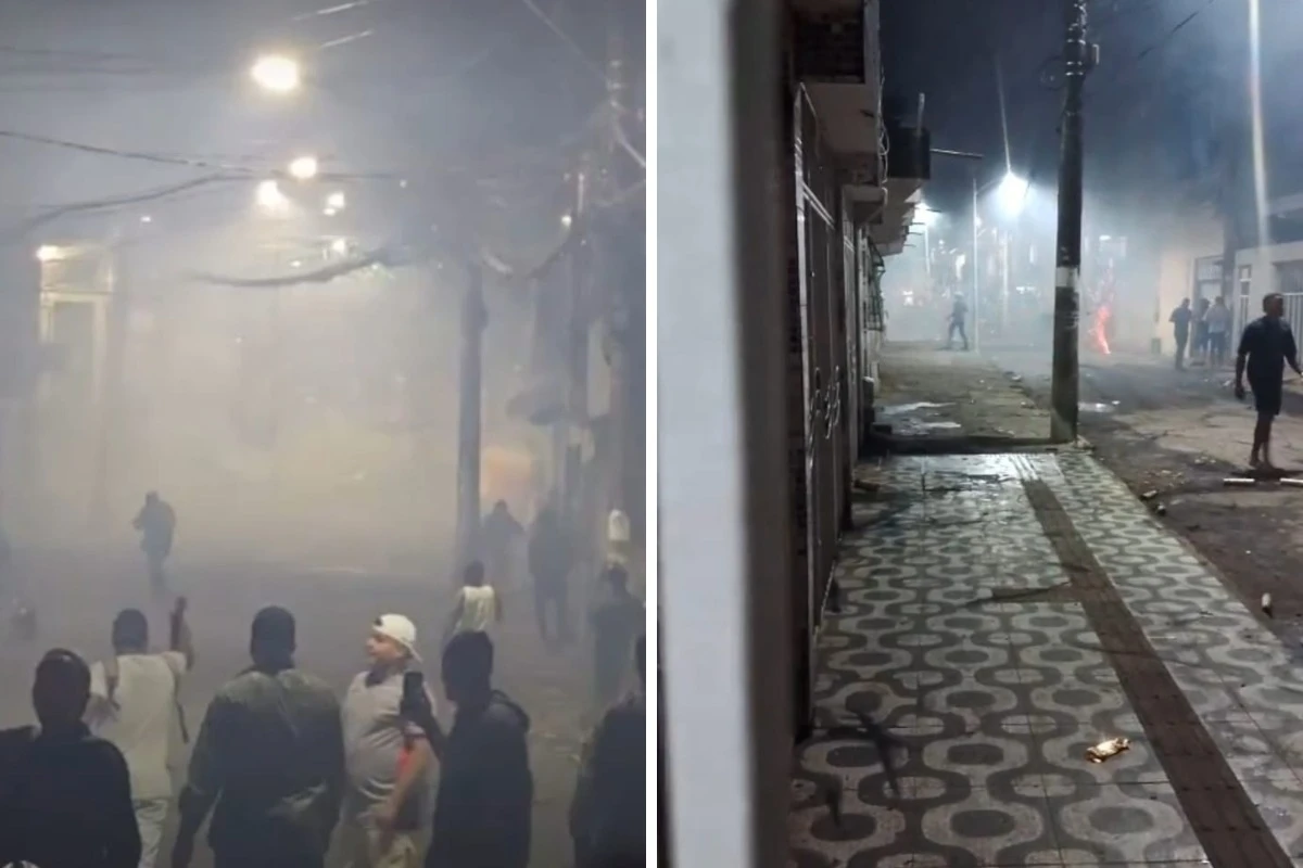 Diversão e risco: moradores lotam ruas para participar da 'guerra de espadas'