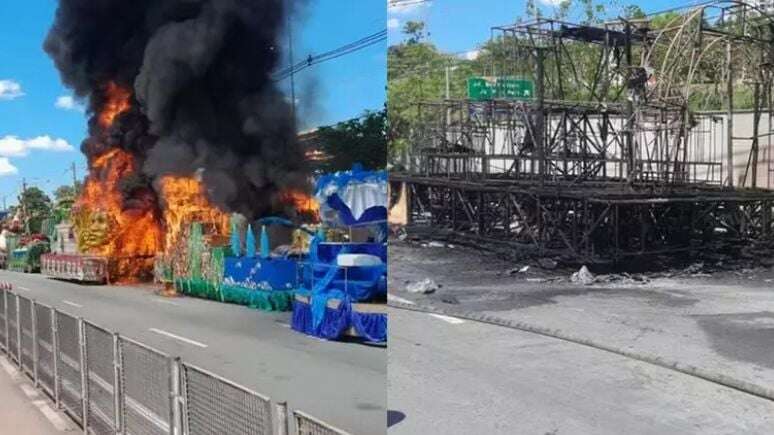 Incêndio destrói dois carros alegóricos no Carnaval de São Paulo