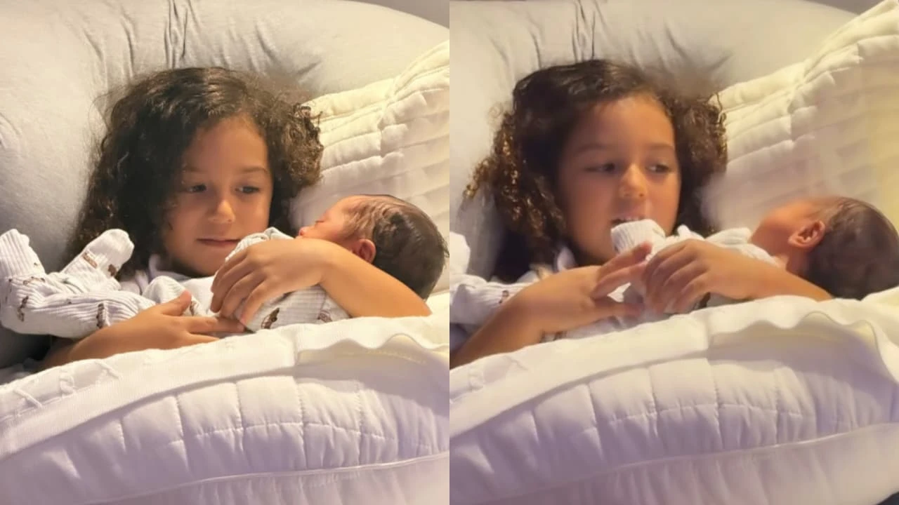VÍDEO: Filha de Lore Improta e Léo Santana surge cantando para acalmar o irmão recém-nascido