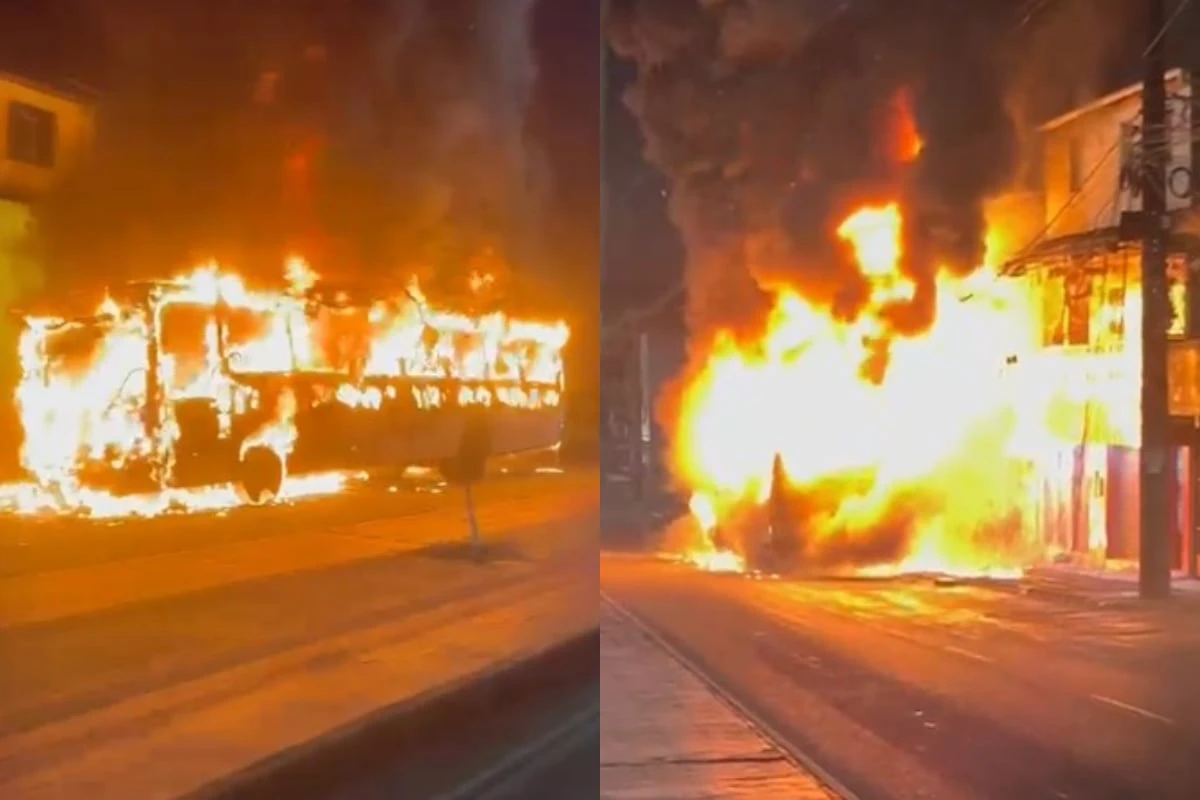 Ônibus é completamente destruído por incêndio em Salvador