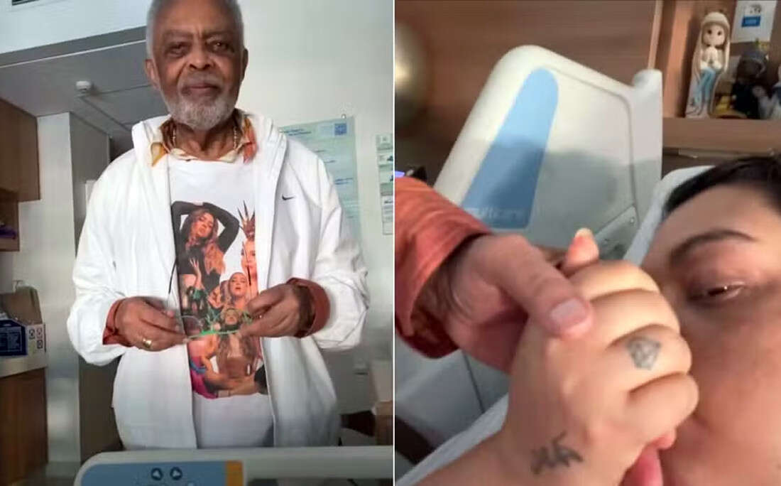 Preta Gil recebe chamego de Gilberto Gil no hospital: 'Meu pai dormiu comigo apertadinho'