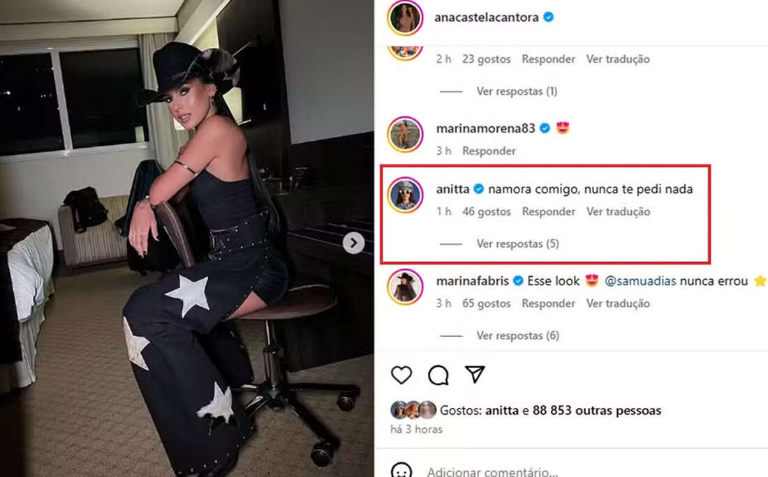 Anitta pede Ana Castela em namoro e recebe resposta ousada da cantora