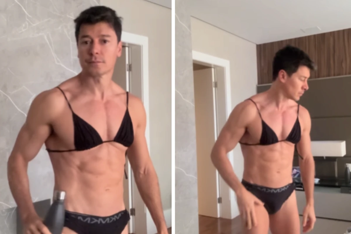 VÍDEO: Rodrigo Faro entra na trend e surge de biquíni após treino