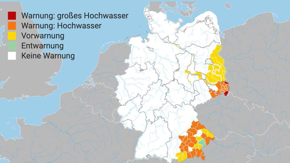 Warnungen und Pegelstände Diese Karten zeigen die Hochwasserlage in Deutschland