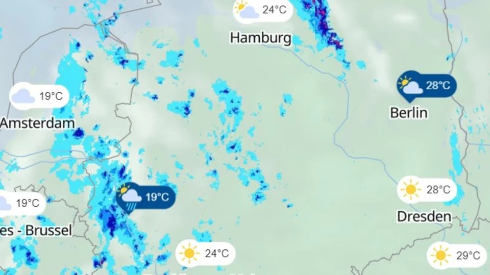 Echtzeit und Vorhersage Vereinzelt Gewitter möglich: Karten zeigen, wo am Nachmittag Unwetter aufziehen