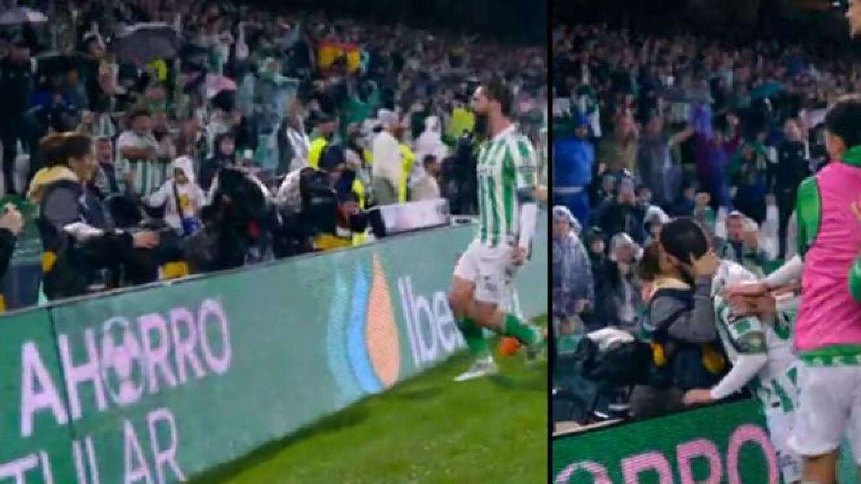 Así fue el beso de Isco a su mujer Sara Sálamo a pie de césped tras marcar el gol de la victoria ante el Real Madrid