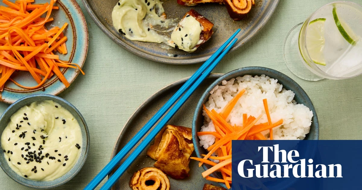Meera Sodha’s recipe for omelette rolls with rice, carrot pickles and wasabi mayonnaise