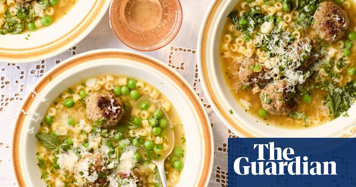 Georgina Hayden’s recipe for spring meatballs with pasta and peas