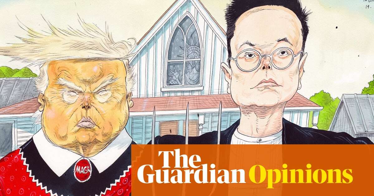 Chris Riddell on the new American Gothic, starring Donald Trump and Elon Musk – cartoon