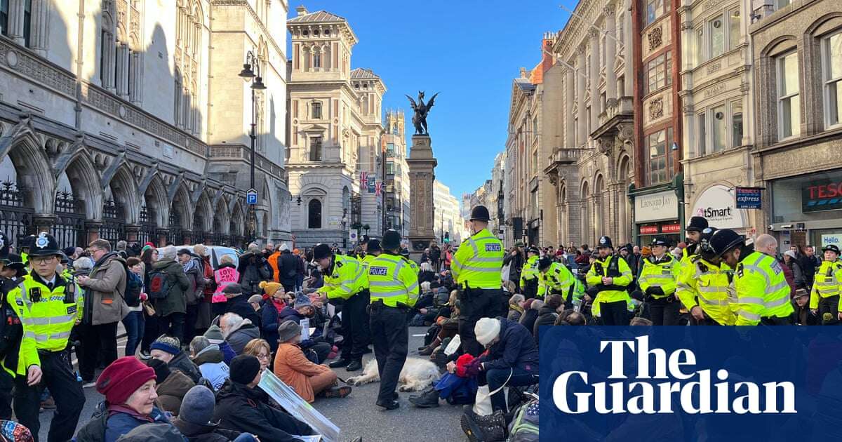 Hundreds protest in London as jailed climate activists’ appeals are heard