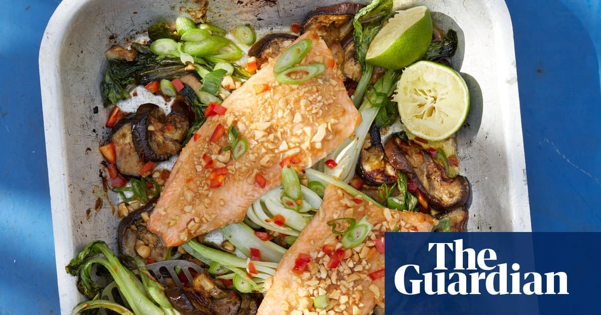 Rukmini Iyer’s quick and easy recipe for miso trout with aubergine, pak choi and peanuts | Quick and easy