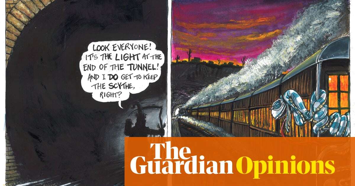 Martin Rowson on Keir Starmer’s ‘light at the end of the tunnel’ – cartoon