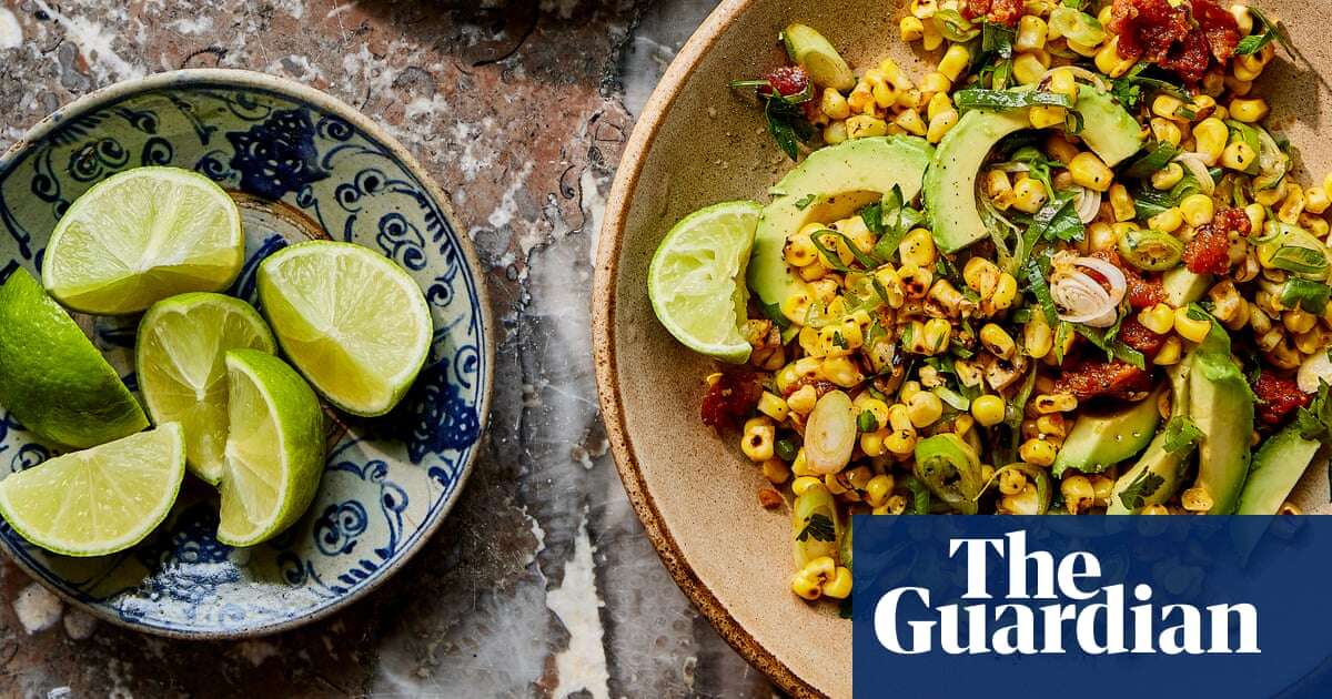 Georgina Hayden’s recipe for charred corn, chorizo and avocado