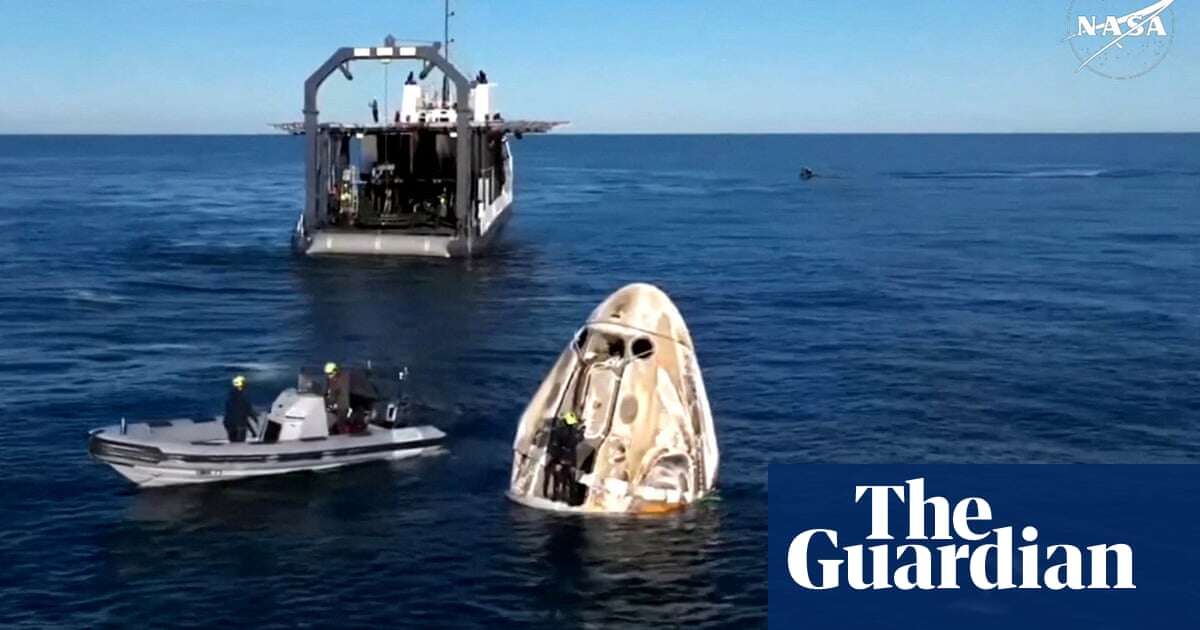 Dolphins welcome Nasa astronauts stuck in space back to Earth – video