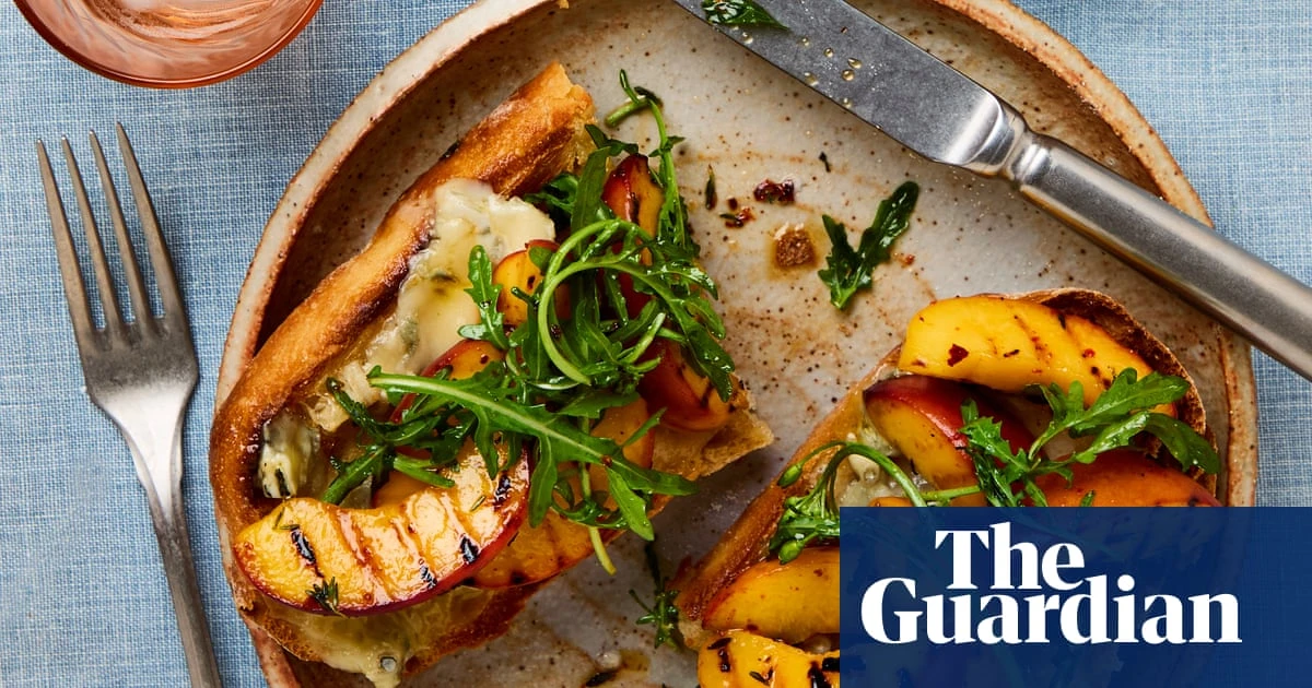 Georgina Hayden’s recipe for grilled peach, gorgonzola and thyme tartine