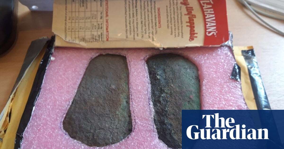 Irish museum solves mystery of bronze age axe heads delivered in porridge box