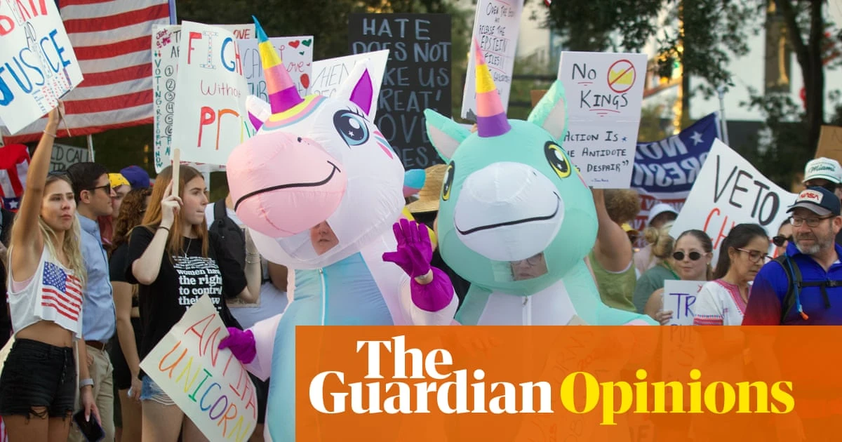 Silly inflatable costumes are taking over anti-Trump protests. What are they actually saying?