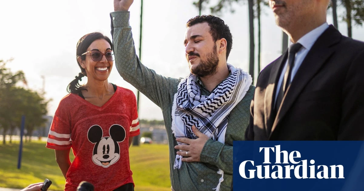 Relief and a raised fist as Mahmoud Khalil goes free – but release ‘very long overdue’