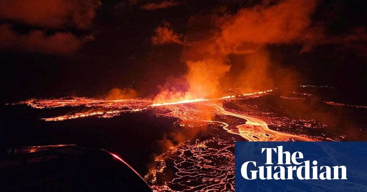 Aerial shots show lava and smoke erupting from volcano in Iceland – video