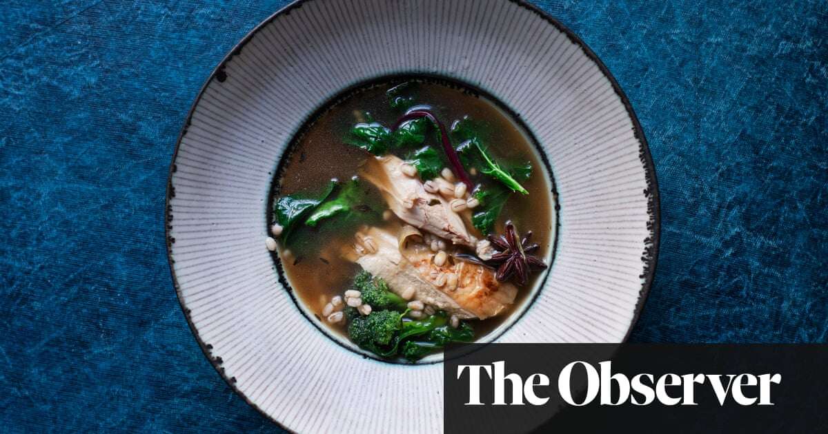 Nigel Slater’s recipe for greens and barley with ginger and anise broth