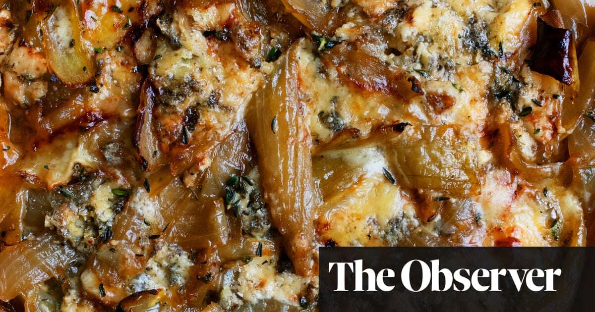 Nigel Slater’s recipes for onion tart, and sweet potato, with miso and maple syrup dressing