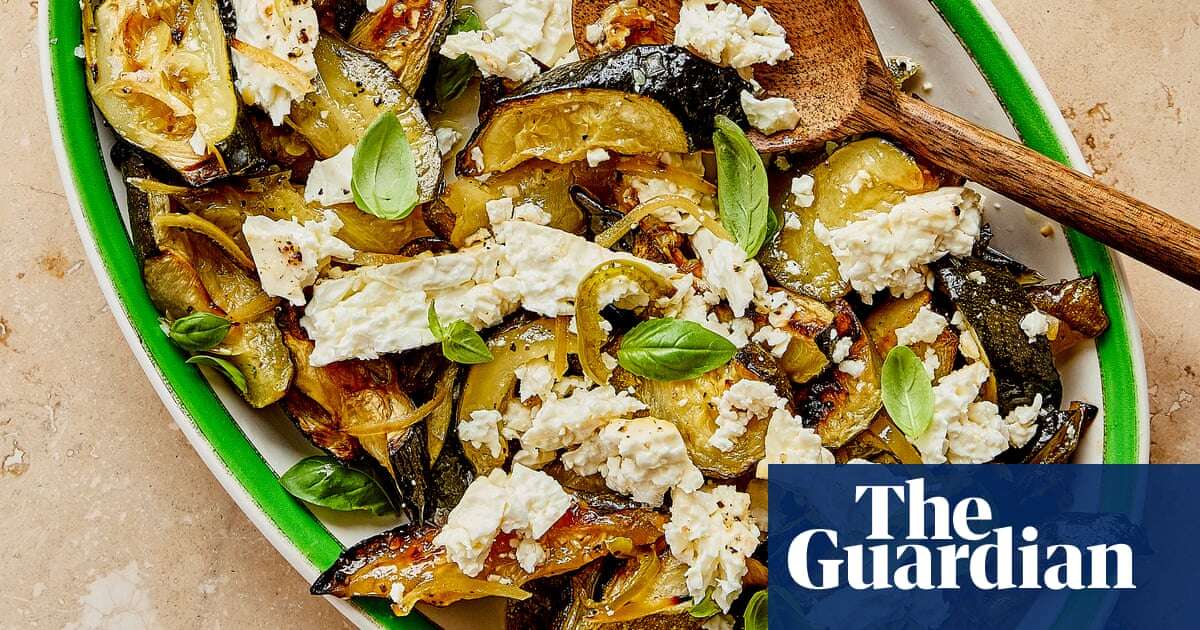 Georgina Hayden’s recipe for roast courgettes, feta and preserved lemon