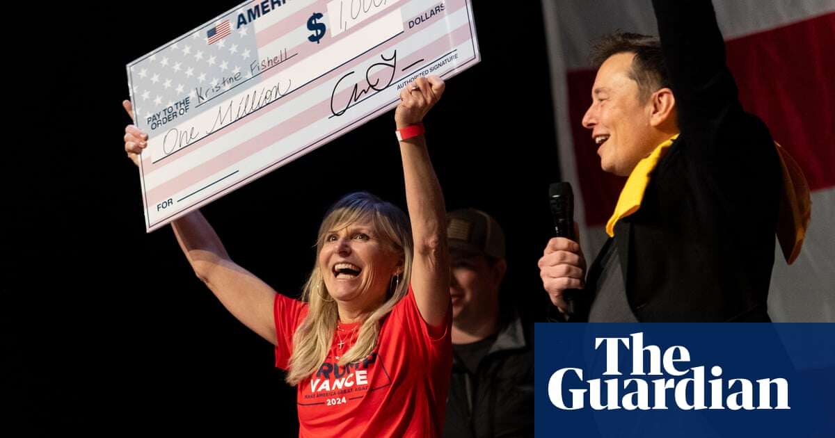 Conspiracy theories, free speech and a $1m check: a night at Elon Musk’s great giveaway